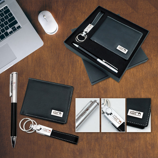 Leather Corporate Gift Set - Customize Engraving With Wallet Set 3in1 - Karyan Art | كاريان أرت 