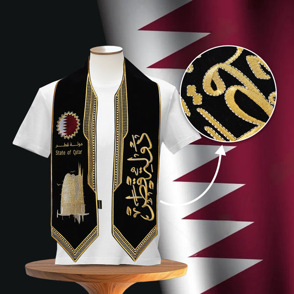 Qatar National Day - Velvet Shawl with Embroidery (Black)