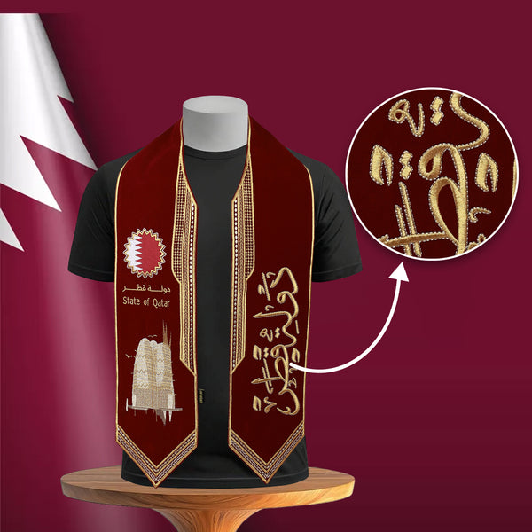 Qatar National Day - Velvet Shawl with Embroidery (Red)