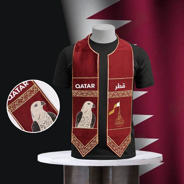 Qatar National Day - Velvet Shawl with Embroidery (RED)