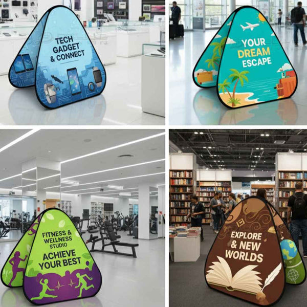 لافتة ستاند قماشية منبثقة مخصصة - بشكل مثلث
