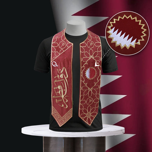 Qatar National Day - Red Velvet Shawl with Embroidery