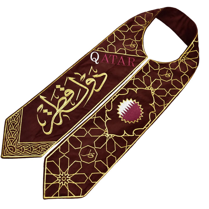 Qatar National Day - Red Velvet Shawl with Embroidery - Karyan Art | كاريان أرت 