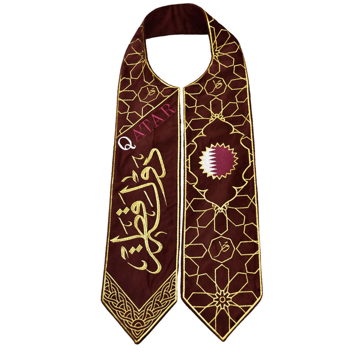 Qatar National Day - Red Velvet Shawl with Embroidery - Karyan Art | كاريان أرت 