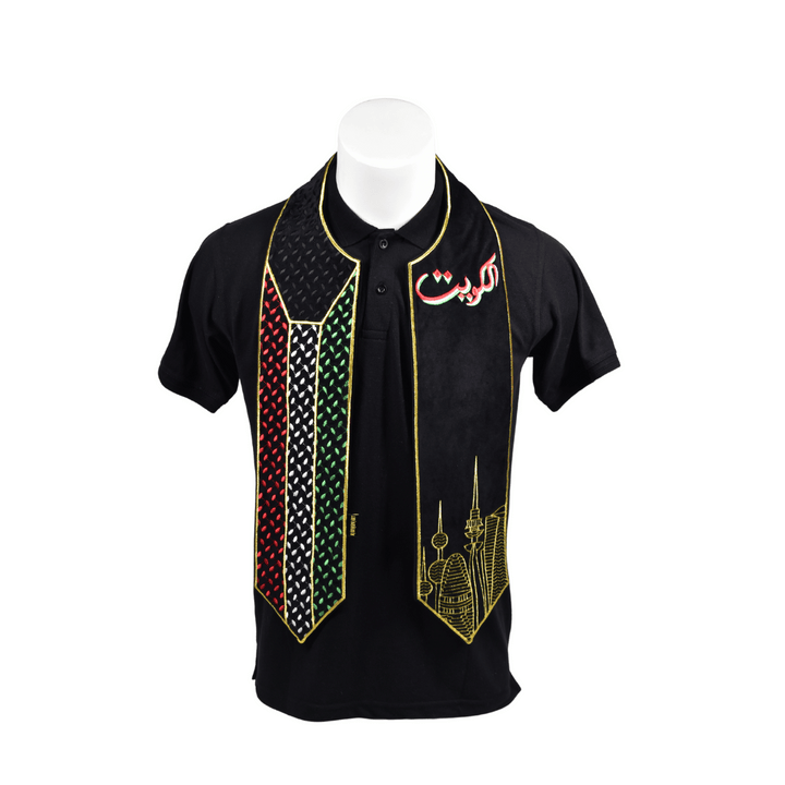 Shawl Kuwait Embroidery Black Design-9 - Karyan Art | كاريان أرت 